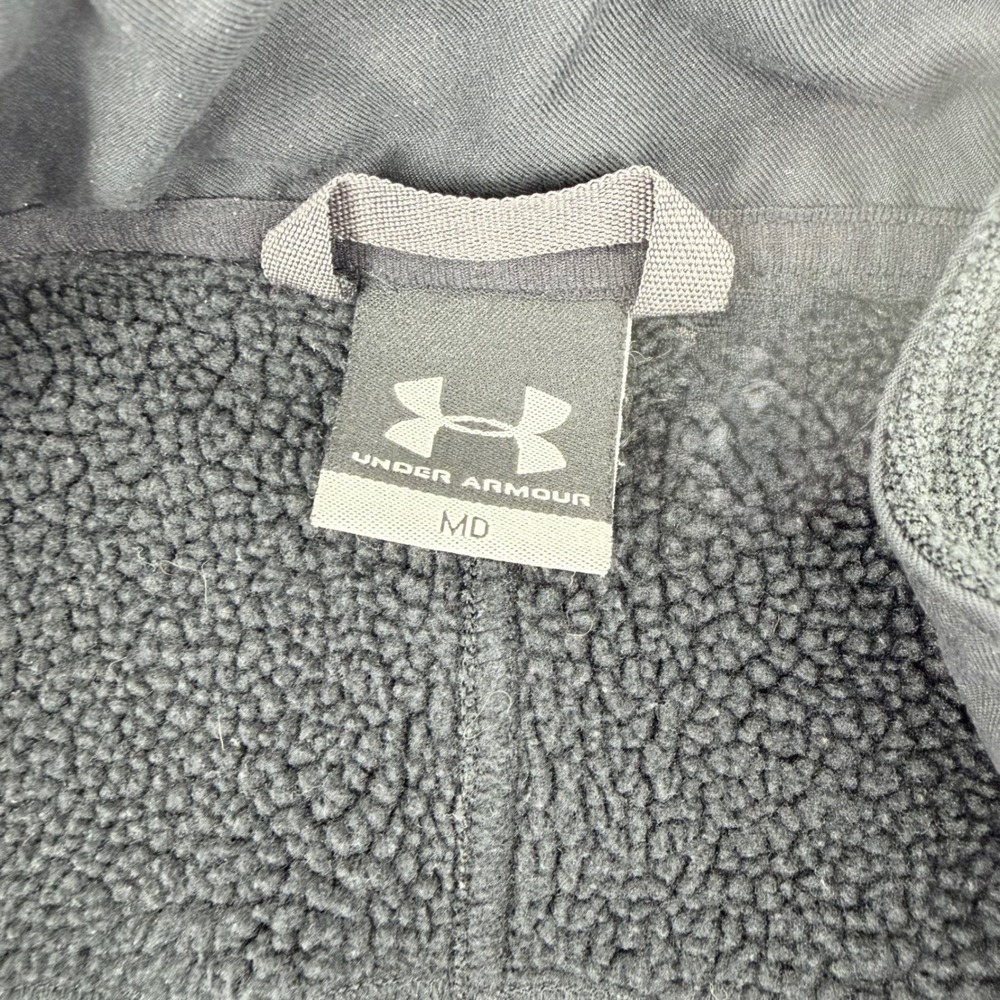 Under Armour Mens Medium Quarter Zip Fleece Pullover Black Waffle Knit Sherpa - Picture 3 of 9